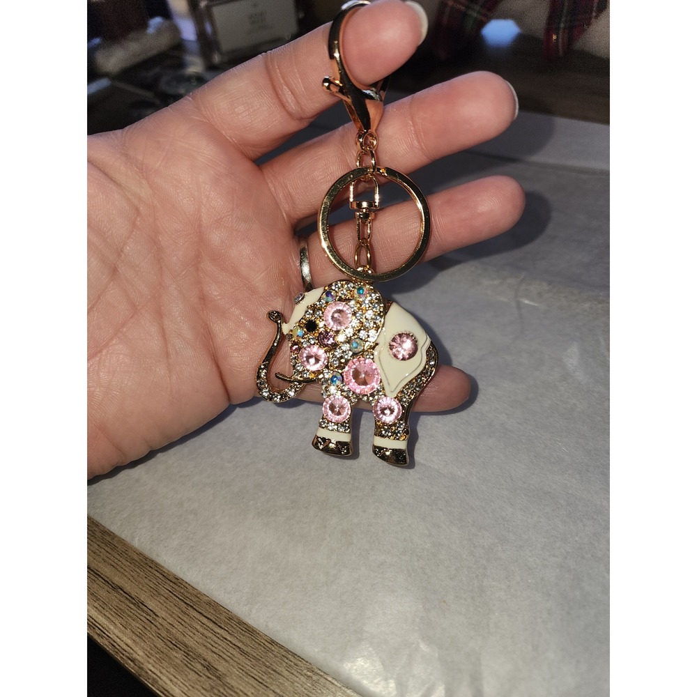 Rose Gold Pink Rhinestone Elephant Keychain Handbag Charm Good Luck Gift